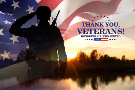 Silhouette of a soldier with USA flag
