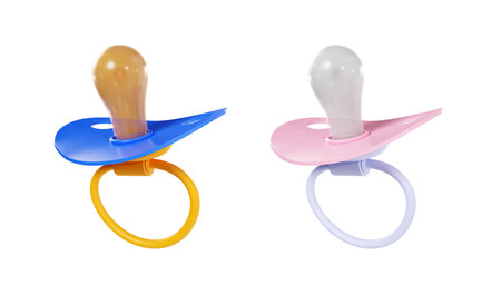 Baby pacifiers isolated on white backgroundの写真素材