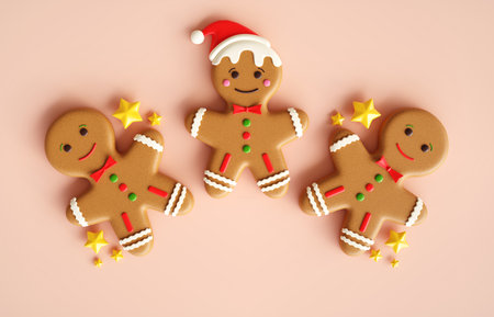 A gingerbread mans with yellow stars on bright backgroundの写真素材