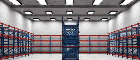 Interior of empty warehouse. Racks pallets shelves. Distribution warehouseの写真素材