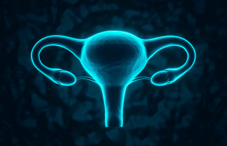 Uterus. Female reproductive system on blue backgroundの写真素材