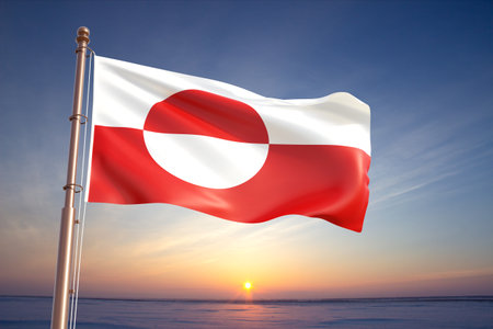 Flag of Greenland against the sunsetの写真素材