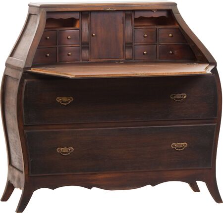 Antique wooden chest of drawers isolated on white backgroundの写真素材