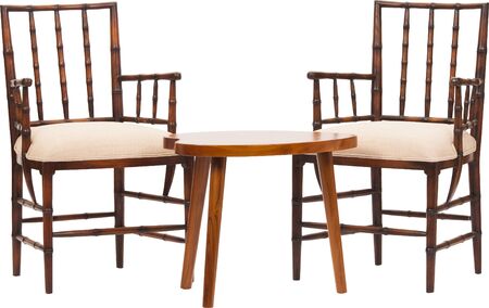 Wooden table and chairs, isolated on white background, clipping path includedの写真素材