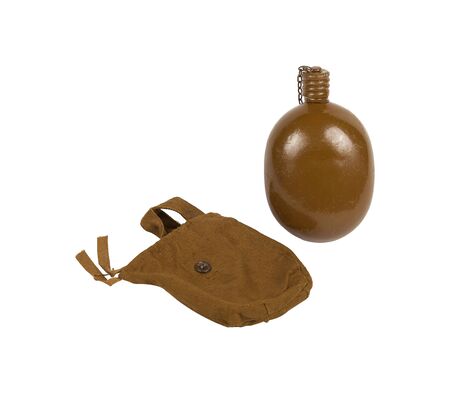 Military flask bottle isolated on white background.の写真素材