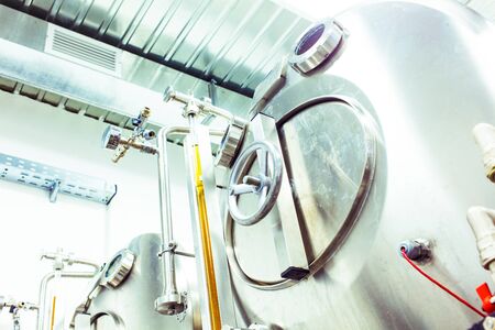 Brewing equipment inside of a brewery.の写真素材