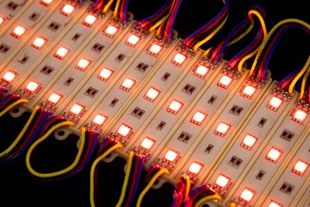 Red led modules on black backgroundの写真素材