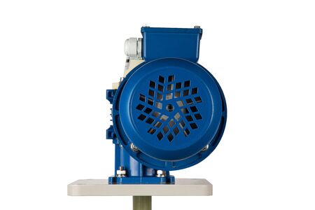 Industrial chemical barrel mixer with AC motor and gear box isolated on white backgroundの写真素材