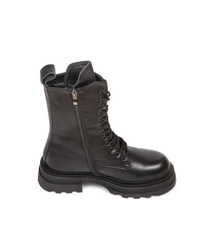 Woman's leather warm winter boots over white background.の写真素材