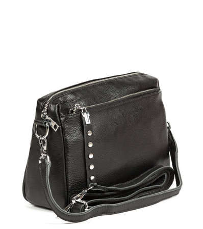 Classic fashion small black leather women's bag on a white background.の写真素材