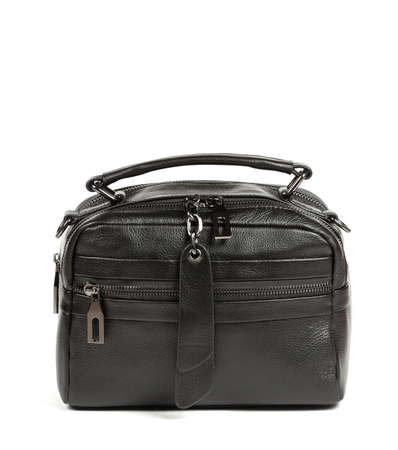 Classic fashion small black leather women's bag on a white background.の写真素材