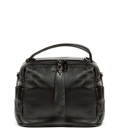 Classic fashion black leather women's bag on a white background.の写真素材