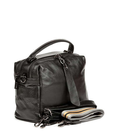 Classic fashion black leather women's bag on a white background.の写真素材
