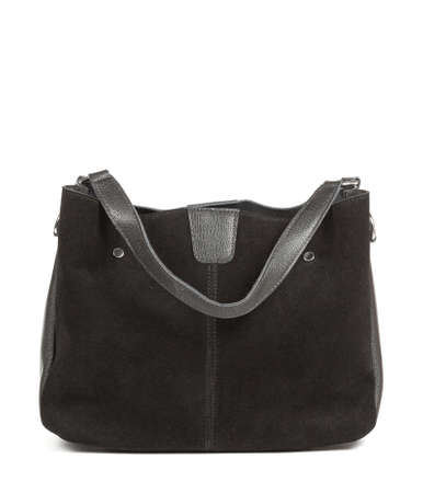 Classic fashion black suede leather women's bag on a white background.の写真素材