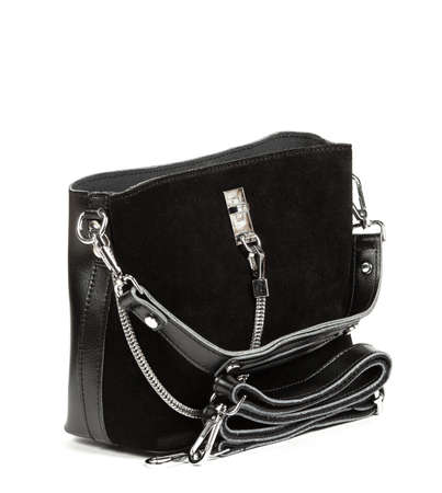Classic fashion black leather women's bag on a white background.の写真素材