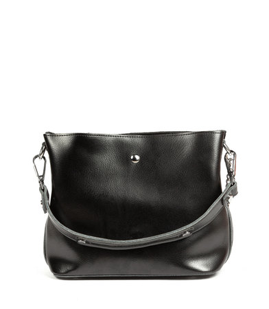 Classic fashion black leather women's bag on a white background.の写真素材