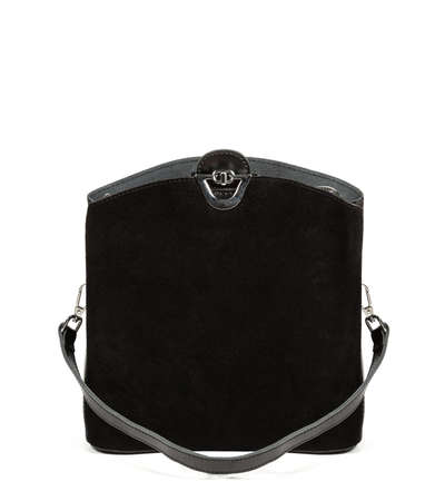 Classic fashion black suede leather women's bag on a white background.の写真素材