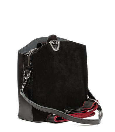 Classic fashion black suede leather women's bag on a white background.の写真素材