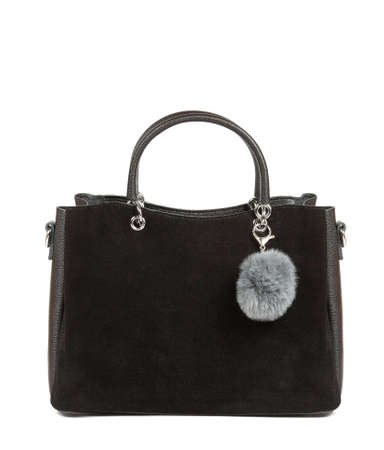Classic fashion black suede leather women's bag on a white background.の写真素材