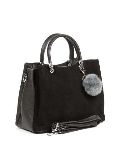 Classic fashion black suede leather women's bag on a white background.の写真素材