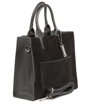 Classic fashion black suede leather women's bag on a white background.の写真素材