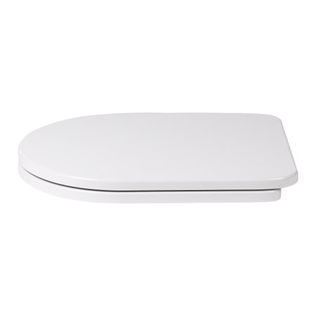 White plastick modern closed toilet seat lid isolated on white background side view.の写真素材