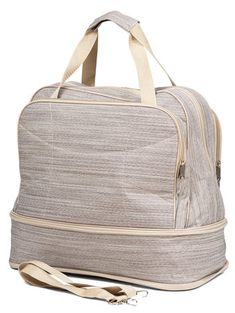 Sports bag close-up isolated on white background.の写真素材