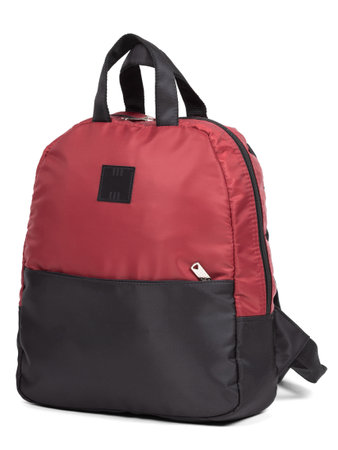 Black and red sport backpack bag isolated on white background.の写真素材