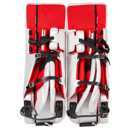 Black ice goalkeeper professional legs protetion isolated on white background.の写真素材