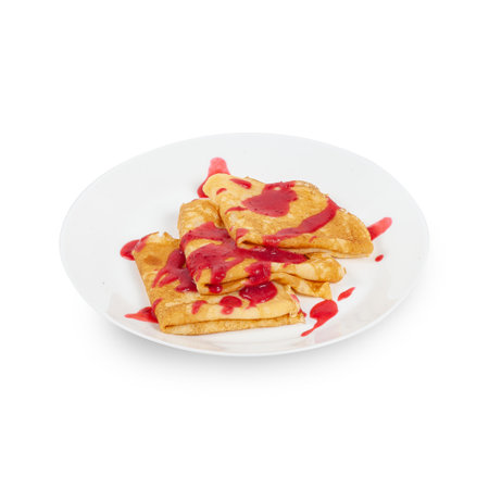 Pancakes on a white plate isolatedの写真素材