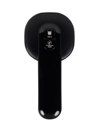 A black dispenser featuring a sleek black handle is set against a clean white background, creating a minimalist aestheticの写真素材
