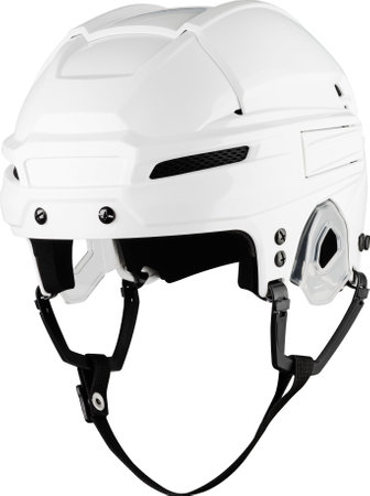 White Protective Ice Hockey Helmet with Transparent Plastic Visor on White Background.の写真素材
