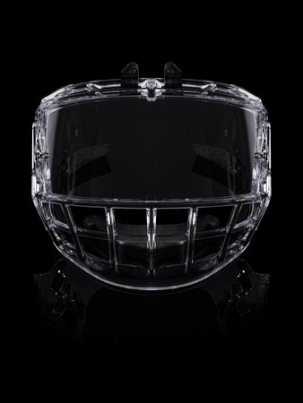 Acrylic Transparent Protective Visor for Hockey Helmet on black Backgroundの写真素材