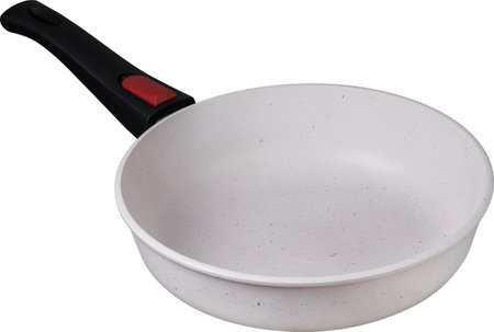 There is a white frying pan that features a black handle, perfectly designed for cooking and suitable for any home kitchen or culinary useの写真素材