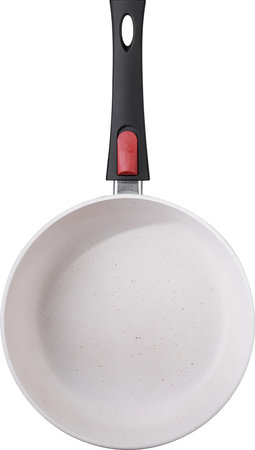 A shiny white frying pan featuring a sleek black handle, ideal for various cooking tasks in your kitchen environmentの写真素材