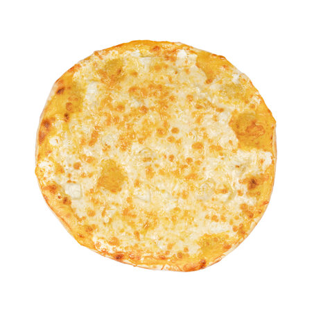 A close-up of a freshly baked cheese pizza with a golden, crispy crust and gooey, melted cheeseの写真素材