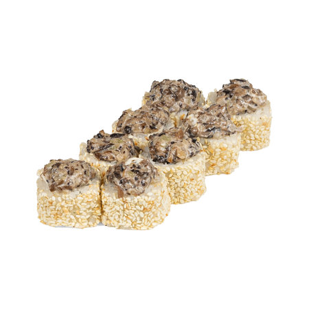Sushi rolls with sesame seeds on a white backgroundの写真素材