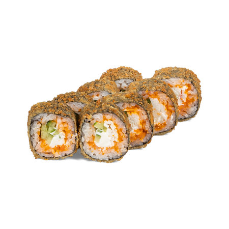 Close up of assorted sushi rolls on a clean white backgroundの写真素材