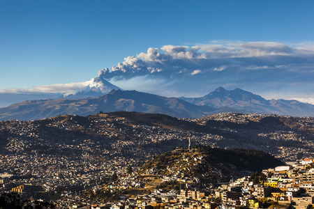 QUITO, ECUADOR -AUGUST 22, 2015: Cotopaxi Volcano eruption for several days, as seen from Quito in Ecuador, Southamerica.のeditorial素材