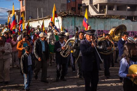 Nayon, Ecuador, July 24, 2015: Group of musicians known as "banda de pueblo" in the festivities of Nayonのeditorial素材