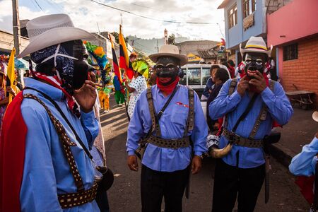 Nayon, Ecuador, July 24, 2015: Popular festivities in the town of Nayon, processions and parades are held in the streets of the town.のeditorial素材