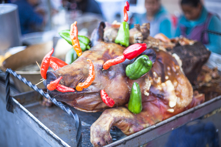 PÃ­llaro, ECUADOR - FEBRUARY 6, 2016: Unknown locals dressed up participating in the Diablada, popular town celebrations with people dressed as devils dancing in the streetsのeditorial素材