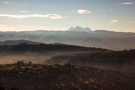 Reliefs of the city of Quito seen early in the morningの写真素材