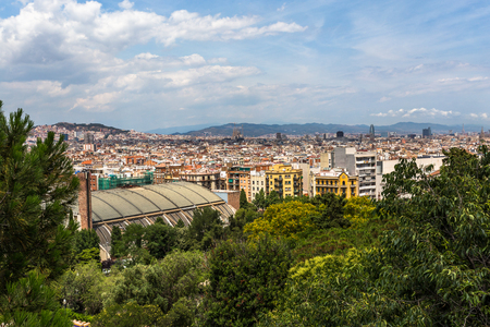 View of the city of Barcelona from the gardens of the National Palaceのeditorial素材