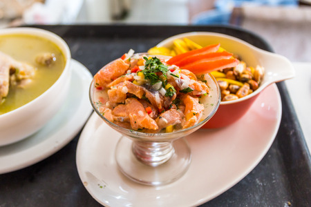 Trout carpaccio, prepared with pieces of trout marinated in lemonのeditorial素材