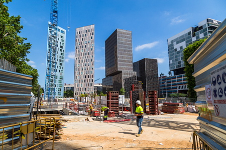 BARCELONA, SPAIN, JUNE 6, 2017: Modern skyscrapers under construction in the 22nd district of Barcelona that has a high urban developmentのeditorial素材