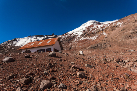 Whymper refuge in the extinct Chimborazo volcano at 5000 meters above sea levelの写真素材