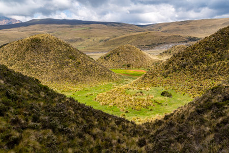 Paramos, wetlands, volcanic hills, rocks, springs, of the Cotopaxi National Parkの写真素材