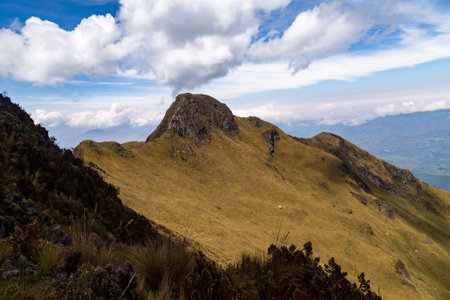 Ecuadorian Andean landscapes early in the morning, Imbabura province, Cotacachi volcano in the background.の写真素材