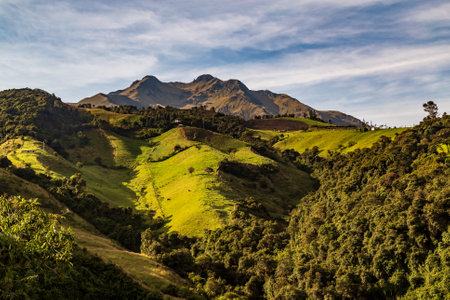 North face of the Fuya Fuya volcano in Mojanda early in the morning, Ecuadorian Andesの写真素材